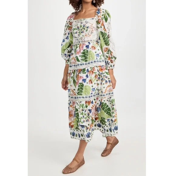 FARM Rio Summer Garden Embroidered Midi | Sz M - Picture 5 of 9